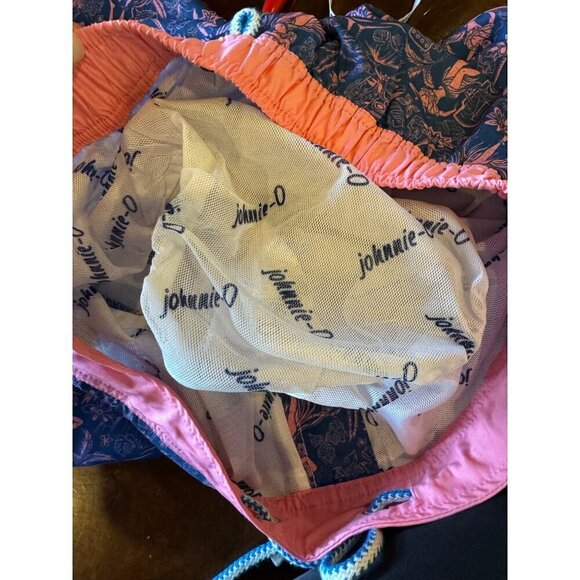 Johnnie O Swim Trunks Men Small‎ Blue Pink Honolulu Hawaii Tropical Surf Shorts - Picture 9 of 11